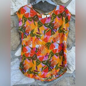 C&C California 100% Linen Top Size M Colorful Boho Tropical Resort Wear Beachy